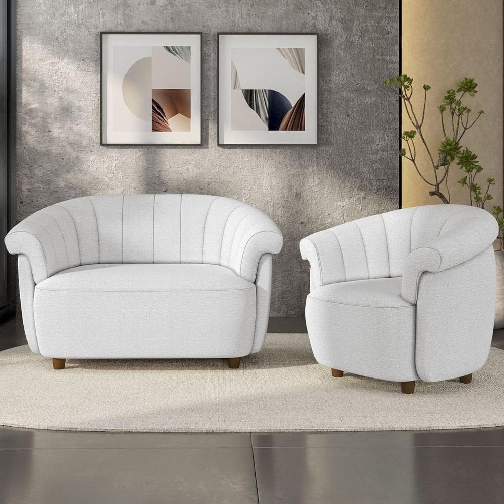 Sofá 2 Lugares 150cm E Poltrona Lykan Boucle Cru Z32 - Mpozenato