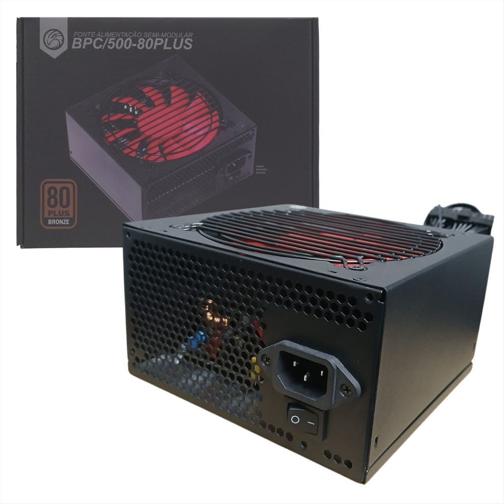 Fonte 500W Brazil PC BPC/500-80PLUS/B - ATX - Semimodular - PFC Ativo - 80 Plus Bronze - Preto - Bivolt Automático