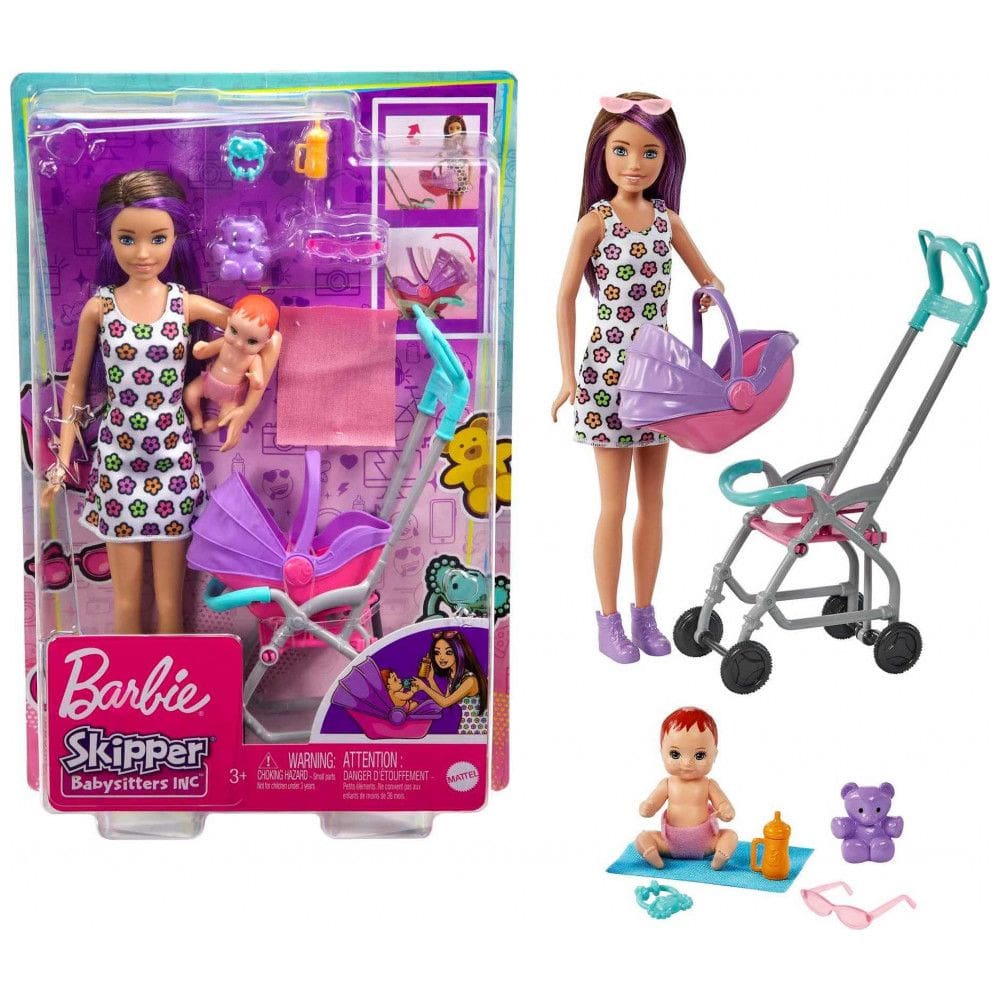 Babá com Carrinho e 5 Acessórios para Crianças de 3 anos ou Mais, BARBIE GX4, Violeta
