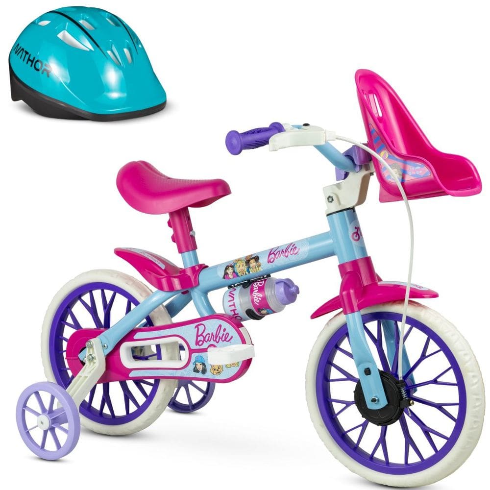 Bicicleta com Rodinha aro 12 Barbie com Capacete Nathor