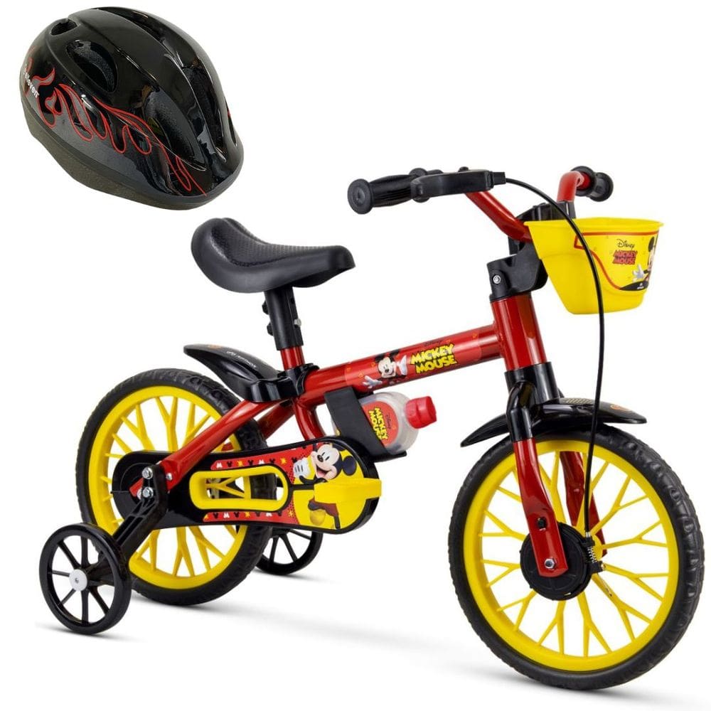 Bicicleta com Rodinha aro 12 Mickey Disney com Capacete Preto