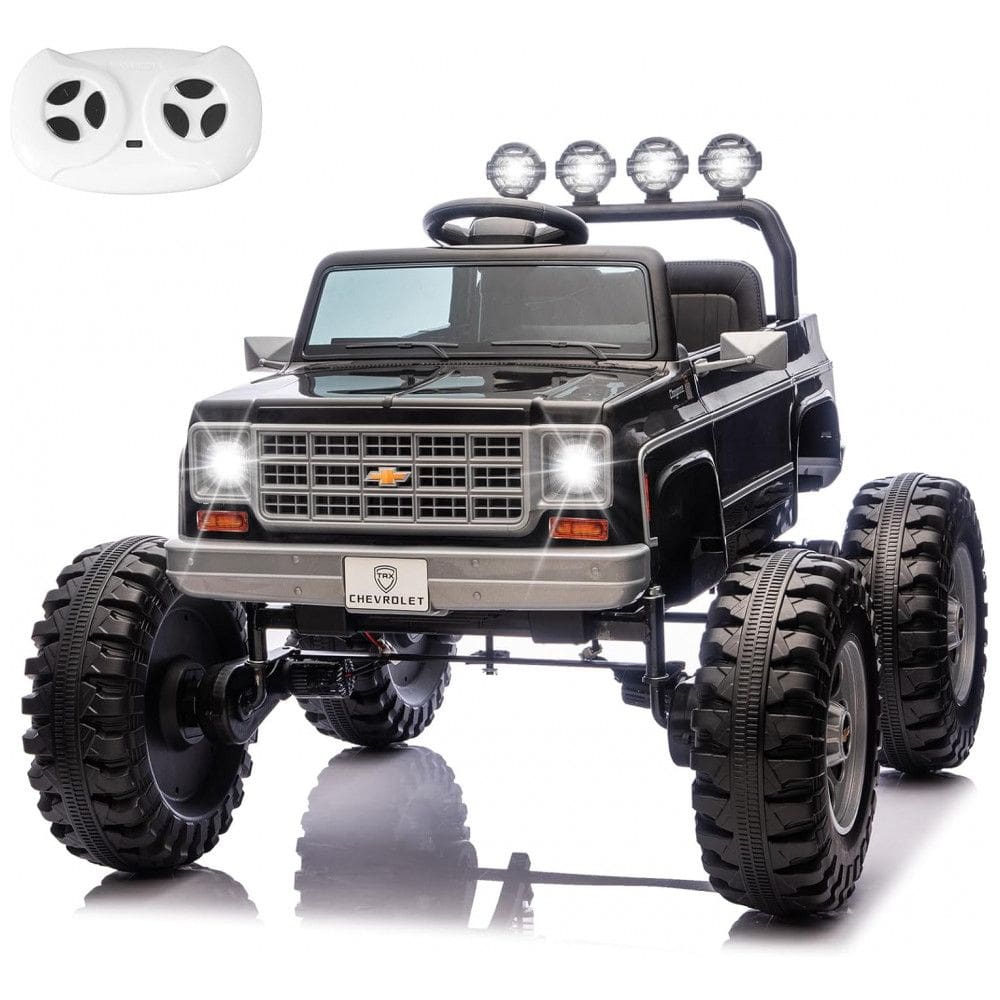 Carrinho Elétrico Infantil Chevrolet Cheyenne Licenciado 24V, 2 Motores 200W, Controle Remoto, Música, Suspensão, Assento Largo, Preto