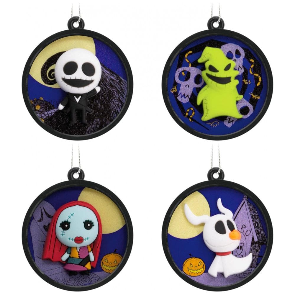 Conjunto de 4 Mini Enfeites de Natal Hallmark Disney Tim Burton ”O Estranho Mundo de Jack” em Plástico Inquebrável, 3,8 x 4,4 x 4,3 cm