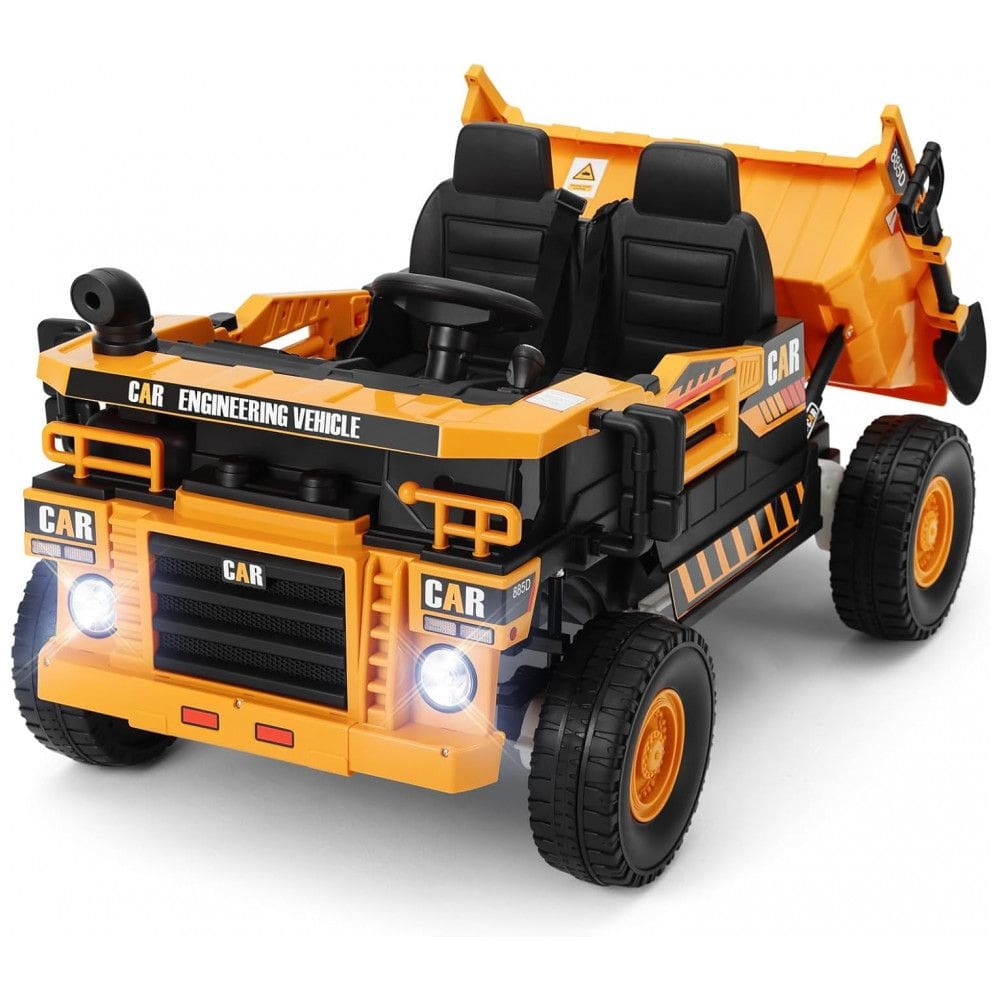 Carrinho Elétrico Infantil 2 Lugares 4x4 4 Motores 70W 24V10AH Bluetooth Carga Caçamba Basculante Controle Remoto, JOYLDIAS, Amarelo