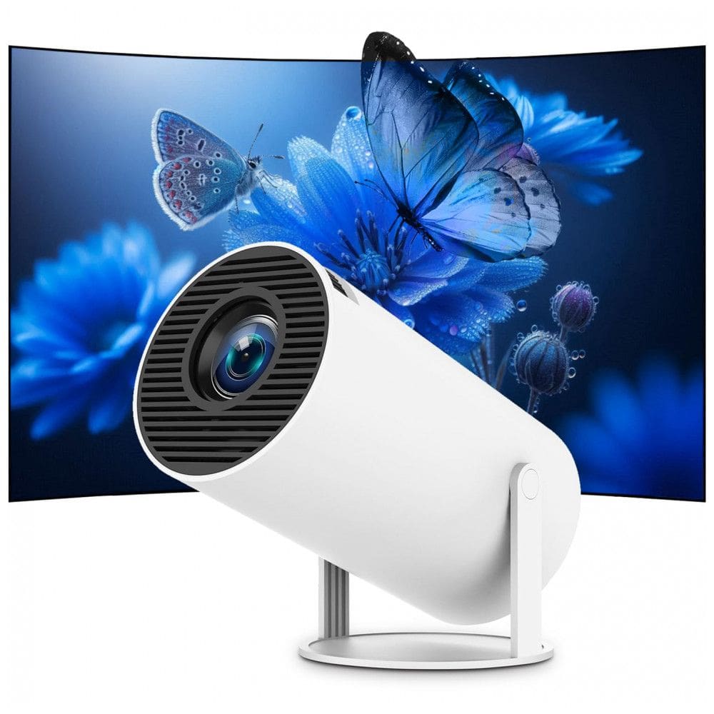 Mini Projetor Thunrlge Branco WiFi 6 Bluetooth 5.2 Android 11 Netflix HY300 Pro