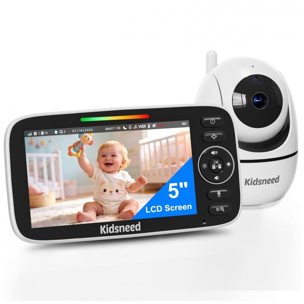 Babá Eletrônica Kidsneed Branco Tela 5” 720P Sem WiFi Bateria 48h Pan Tilt Zoom Visão Noturna Térmica
