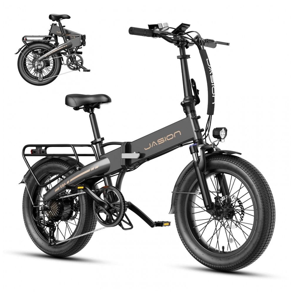 Bicicleta Elétrica Dobrável Jasion EB6 Preta 1000W Motor Brushless Bateria Embutida Removível 48V 375Wh Pneus 20” Fat Tire 7 Marchas 110V