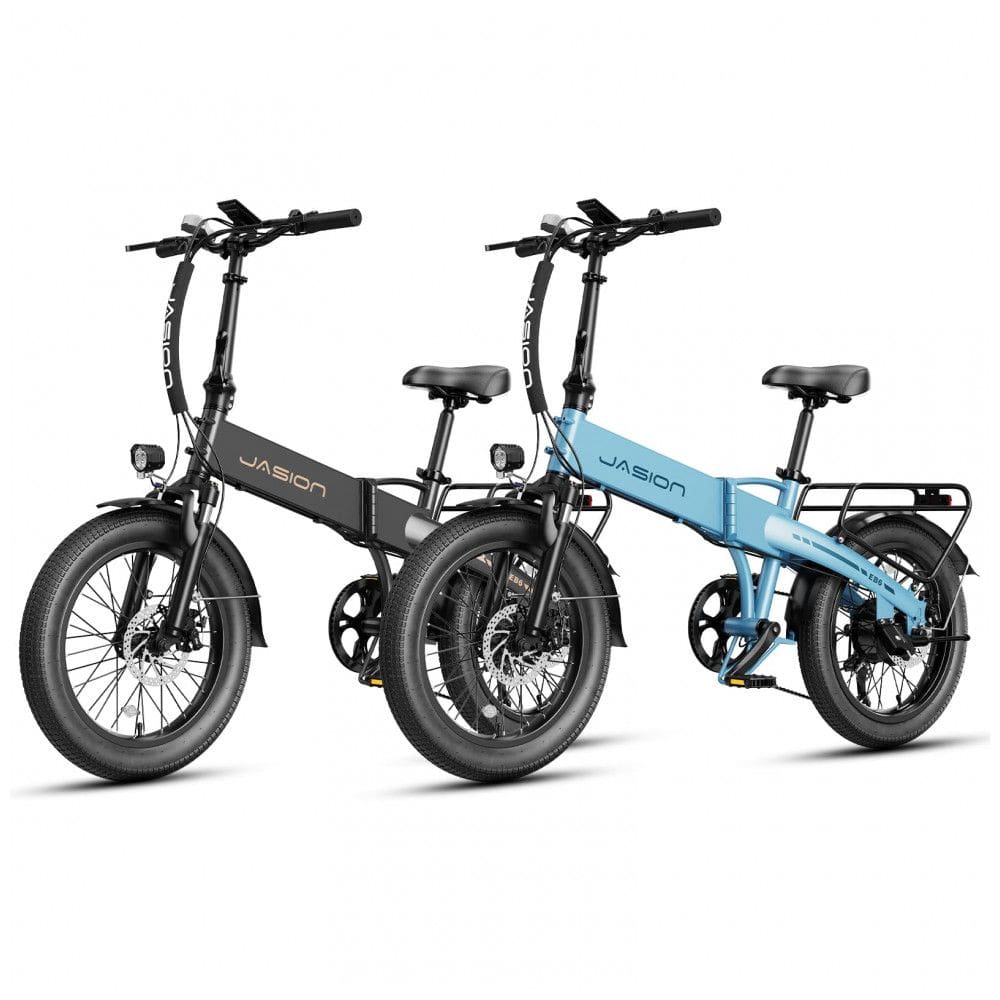 Bicicleta Elétrica Dobrável Jasion EB6 Preto e Azul 1000W Motor Brushless Bateria Embutida Removível 48V 375Wh Pneus 20” Fat Tire 7 Marchas
