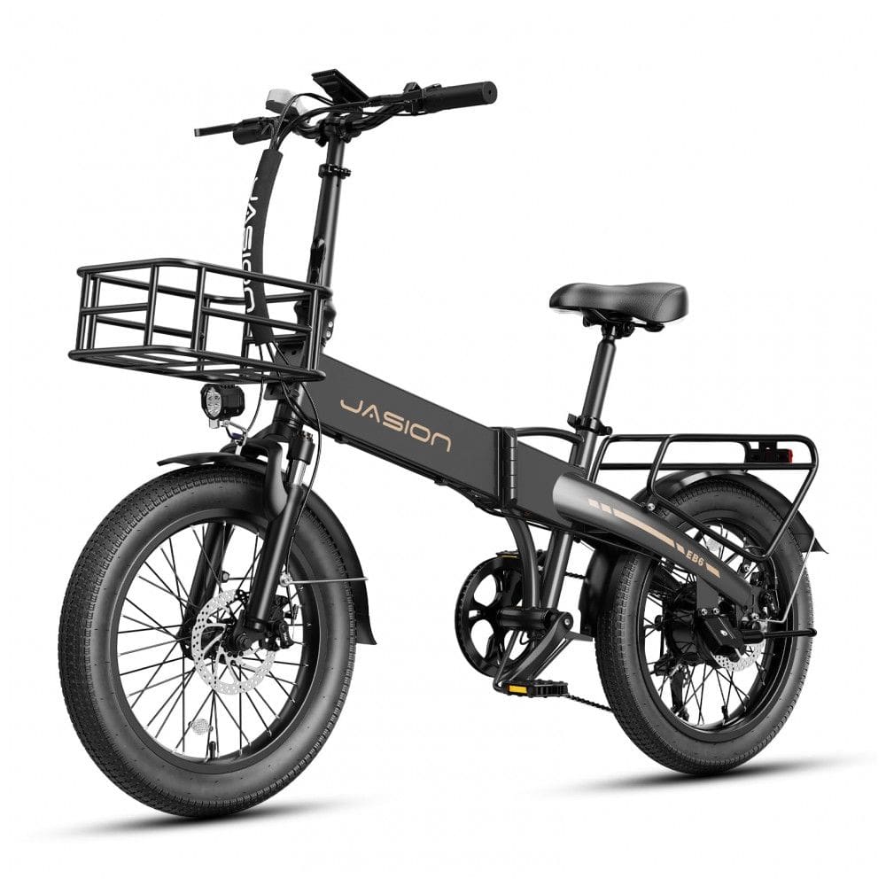 Bicicleta Elétrica Dobrável Jasion EB6 Preta com Cesta Dianteira 1000W Motor Brushless Bateria Removível 48V 375Wh Pneus 20” Fat Tire 7