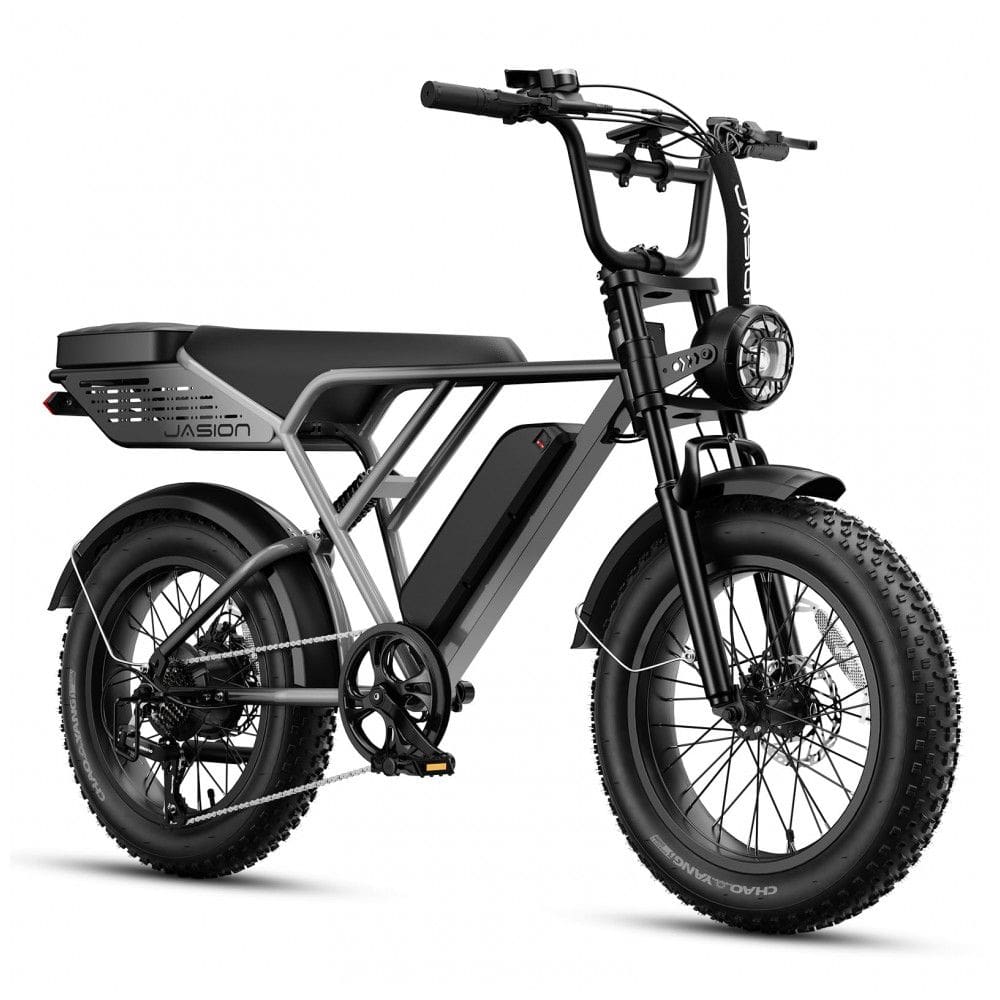 Bicicleta elétrica Jasion RetroVolt Pro cinza degradê, pneus 20x4, motor 750W pico 3000W, bateria 52V 20Ah, freios hidráulicos