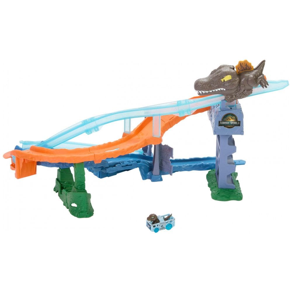 Pista Hot Wheels RacerVerse Jurassic World Crash & Splash com veículo Velociraptor