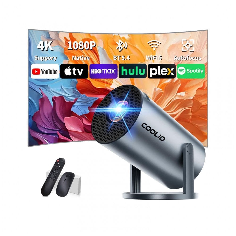 Mini Projetor coolid Cinza Suporte 4K 1080P WiFi 6 Bluetooth 5.4 Rotativo 180° C2
