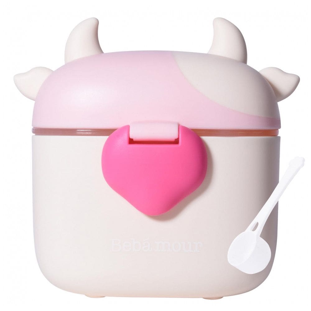 Dispenser de Fórmula Bebamour Vaquinha Rosa Clara 3 Compartimentos com Colher 450ml