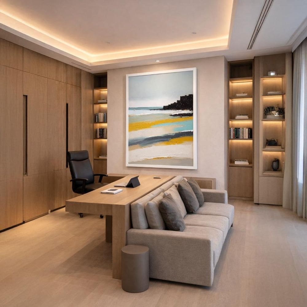 Quadro Canvas Abstrato Beira Mar 90X60Cm Mold Preta