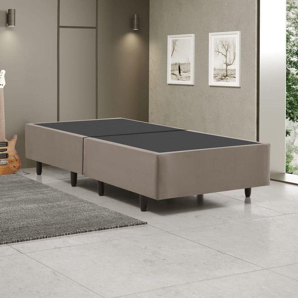 Cama Box Solteiro Base Box Dobrável para Colchão 88X188CM Compacto Madeira Bege