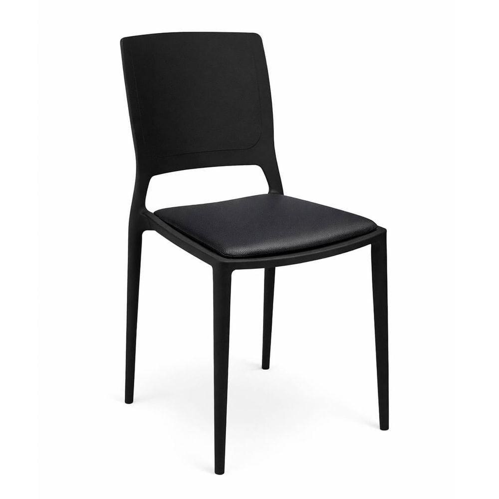 Cadeira Empilhável Urano Assento Estofado Vinil Preto Em Polipropileno Acrilys