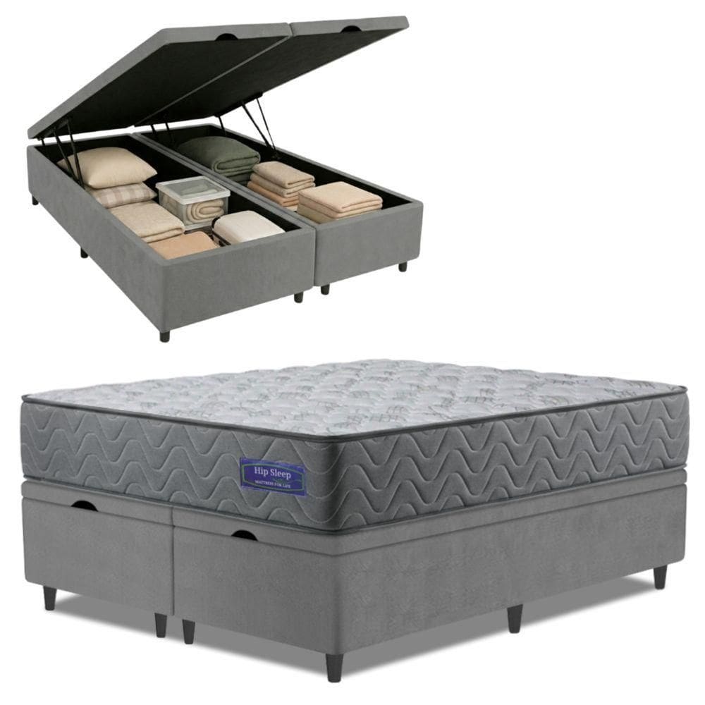 Cama Box Baú Colchão Queen Molas Ensacadas Atlanta 158x198x63cm Cinza