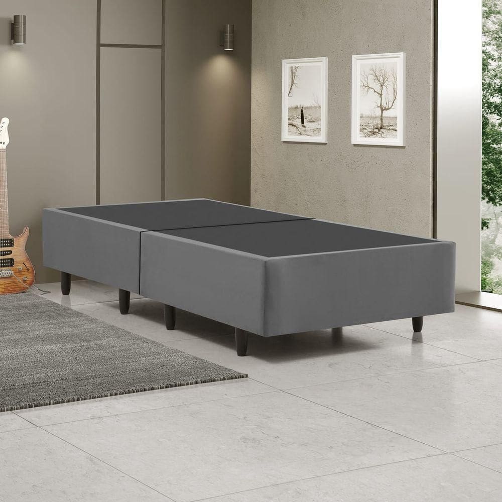 Cama Box Solteiro Base Dobrável para Colchão 88X188CM Estrutura em Madeira Cinza