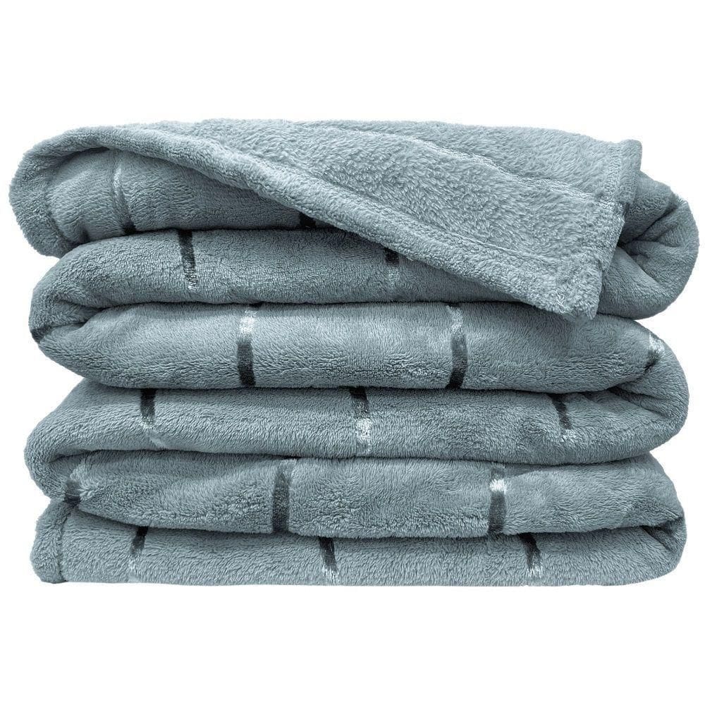 Manta Ruby Flannel Queen 100% Poliéster Tecido Prata Listras