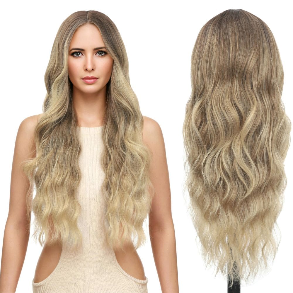 Peruca FUTAI, longa, ondulada, 75 cm, ombre, loira, cabelo sintético, feminino
