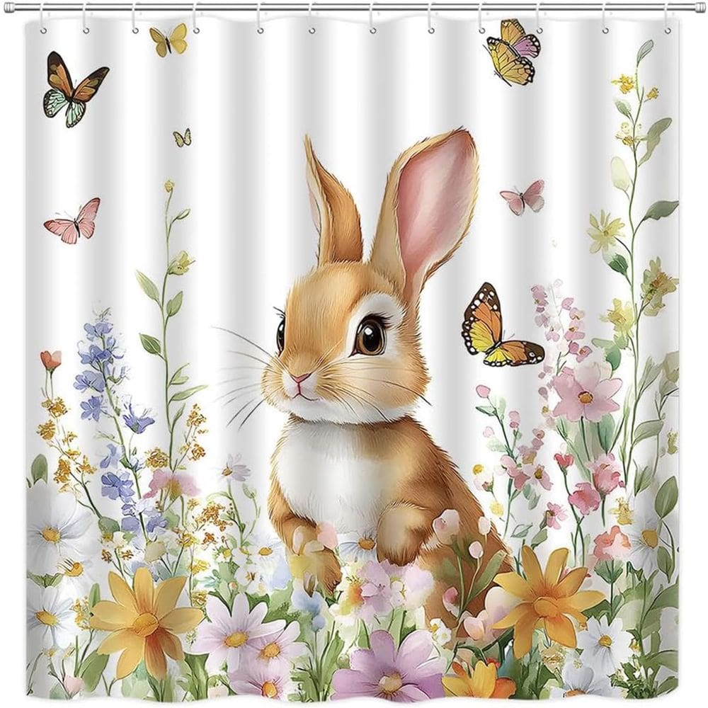 Cortina de chuveiro Laimew Spring Easter Bunny 180x180cm poliéster