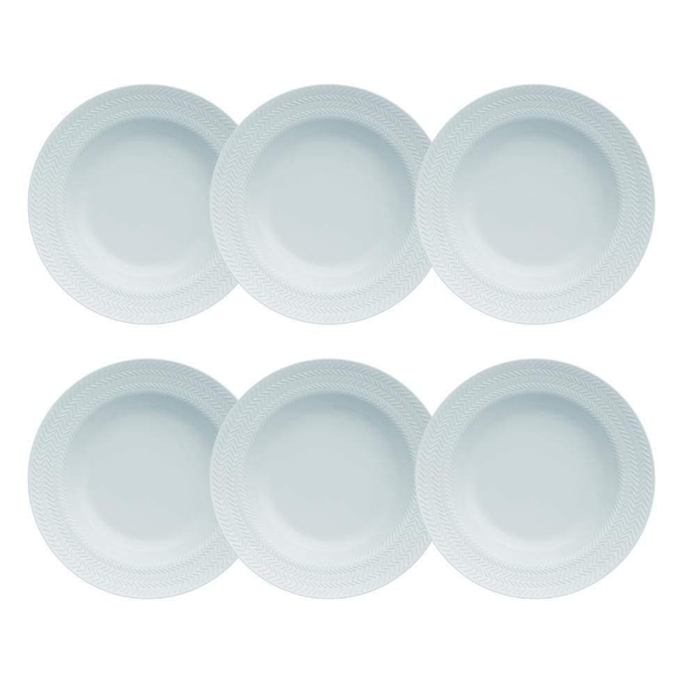 Kit 06 Prato Fundo Chevron Azul Vintage Germer Porcelanas