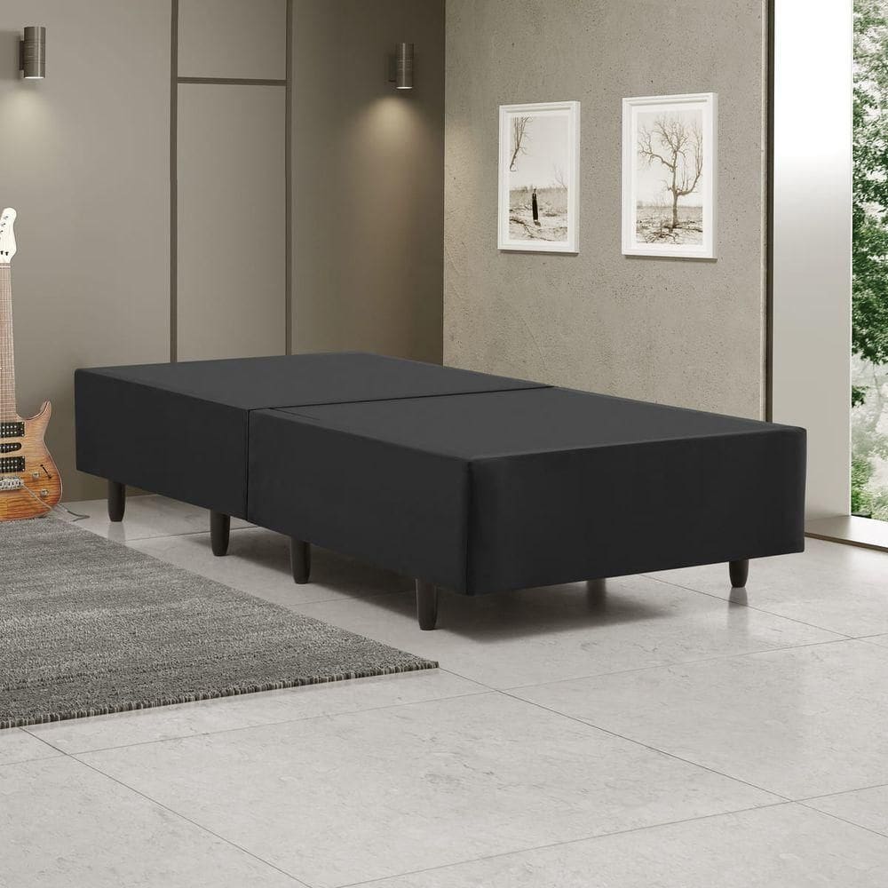 Cama Box Solteiro Base Dobrável para Colchão 88X188CM Estrutura Madeira Preto