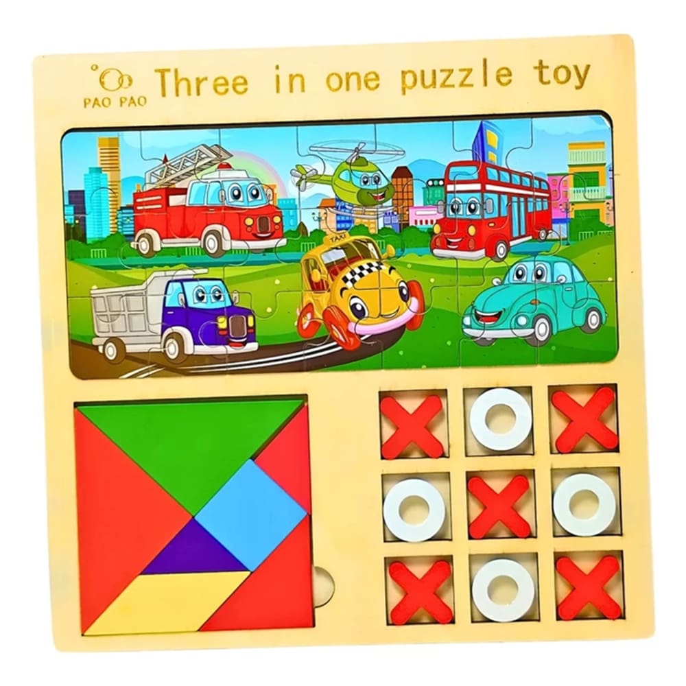 Tabuleiro Educativo 3 em 1 Tangram Jogo da Velha Quebra Cabeça Infantil Jogo Didático
