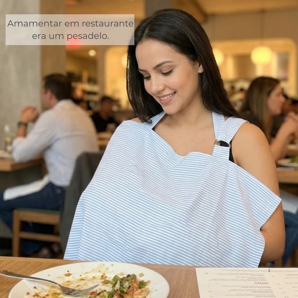 Capa de Amamentação Azul Listrado – Conforto e Privacidade 100% Algodão