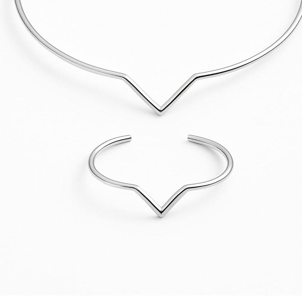 Conjunto Choker e Bracelete Folheado a Prata Aro em ”V” Prata