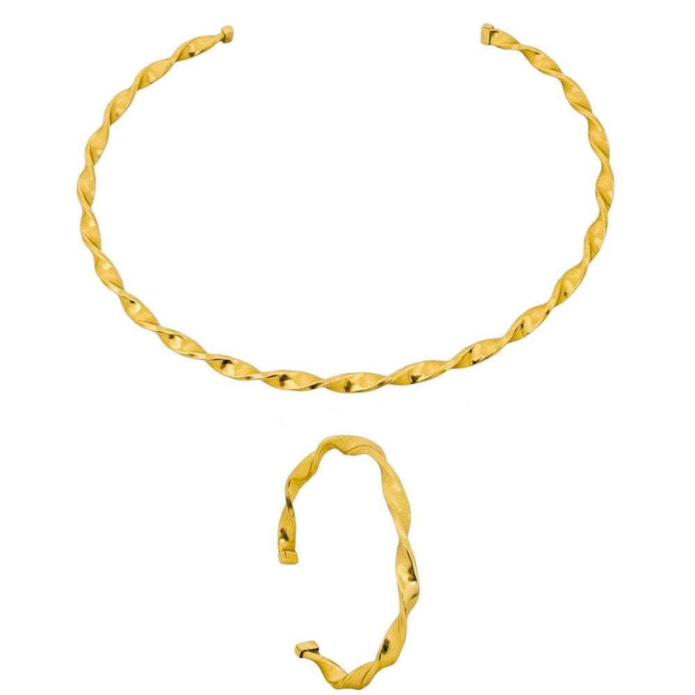 Conjunto Choker Aro e Bracelete Folheado a Ouro 18k Design Curvado Dourado