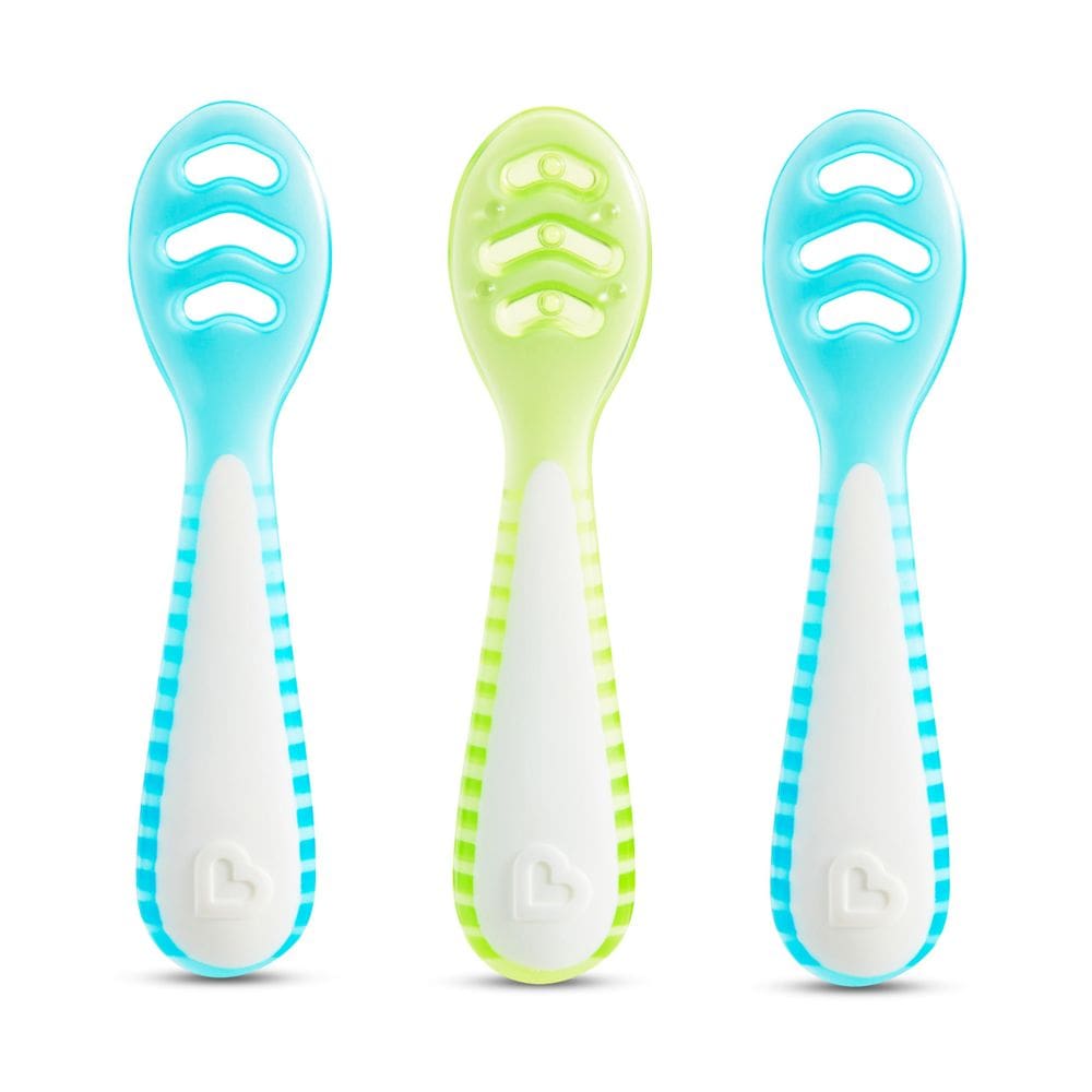 Colheres de bebê Munchkin Gentle Dip para alimentação automática, pacote com 3 unidades azul/verde