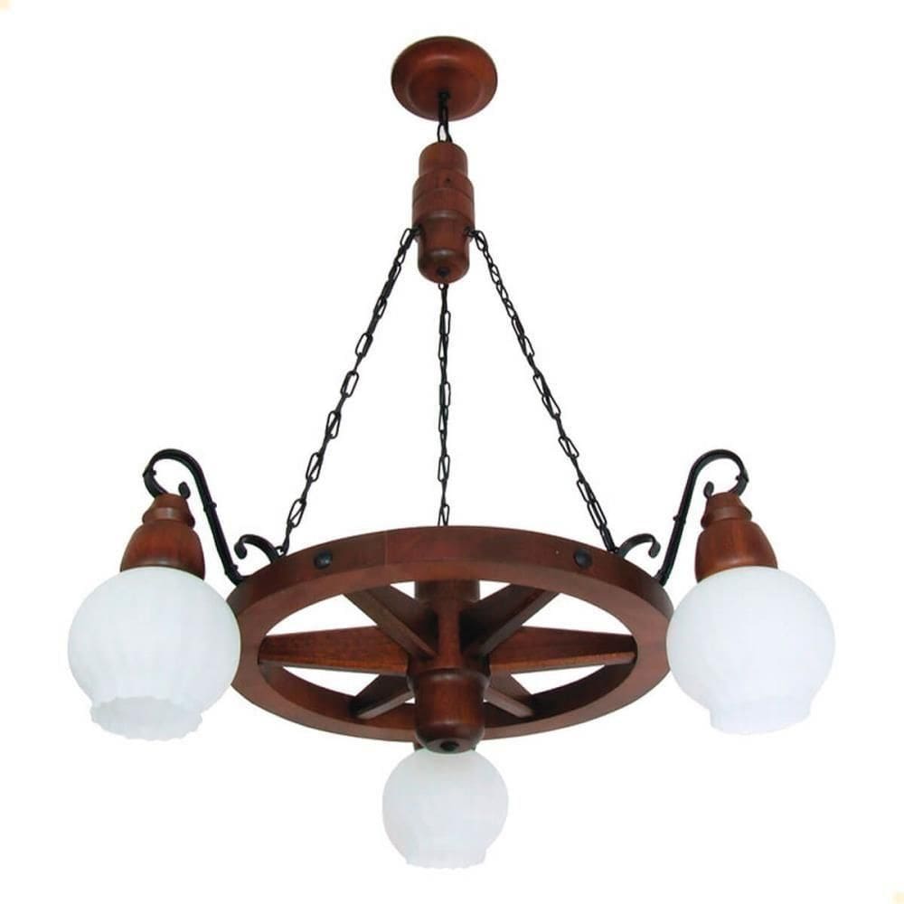 Lustre Muller Roda Carroça 3 Lâmpadas Envelhecido 603e
