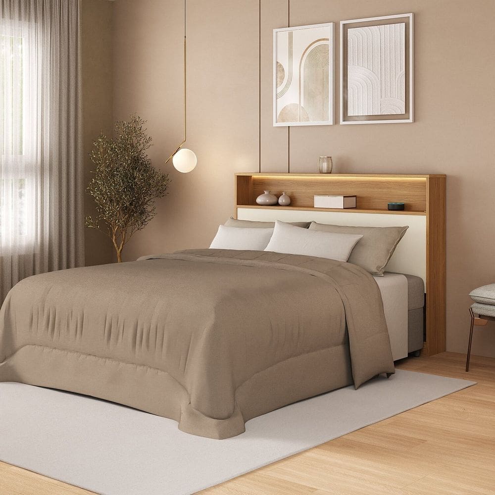 Cabeceira Casal com Nicho e Led 100% Mdf Aurora Carvalho Hanover/Argila