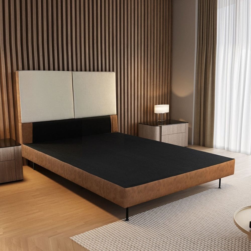 Cama Estofada Casal com Estrutura Reforçada e Design Moderno Marte Marrom