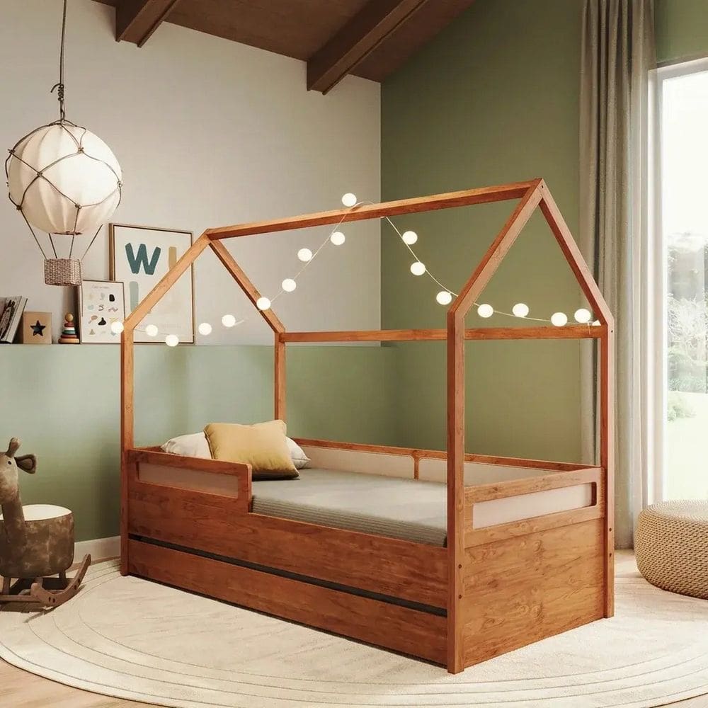 Bicama Casinha com Rattan Divertidamente Carvalho Avelã