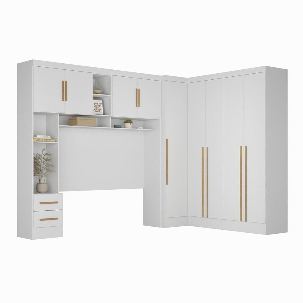 Guarda-roupa Modulado 4 Peças 9 Portas com Cabeceira até 158cm Branco