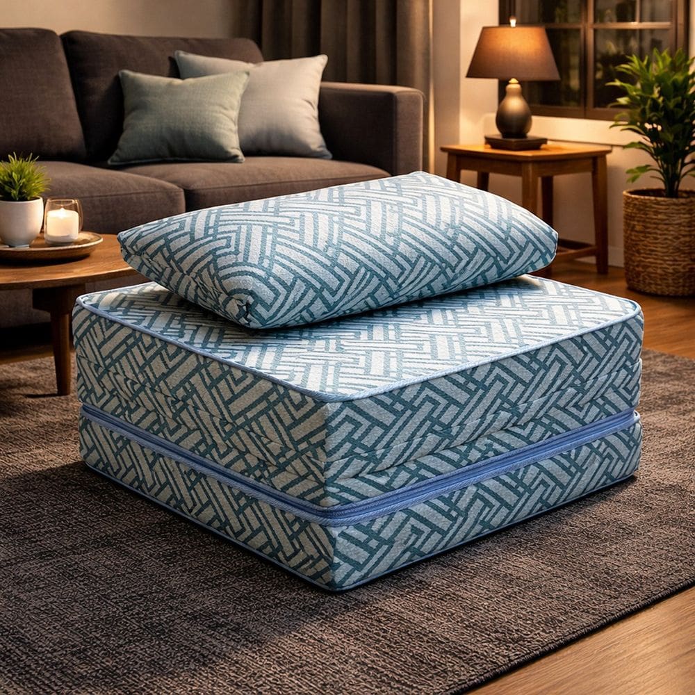 Colchão/puff/poltrona 3 em 1 com Travesseiro Solteiro 78x190x13cm Ortobom Azul