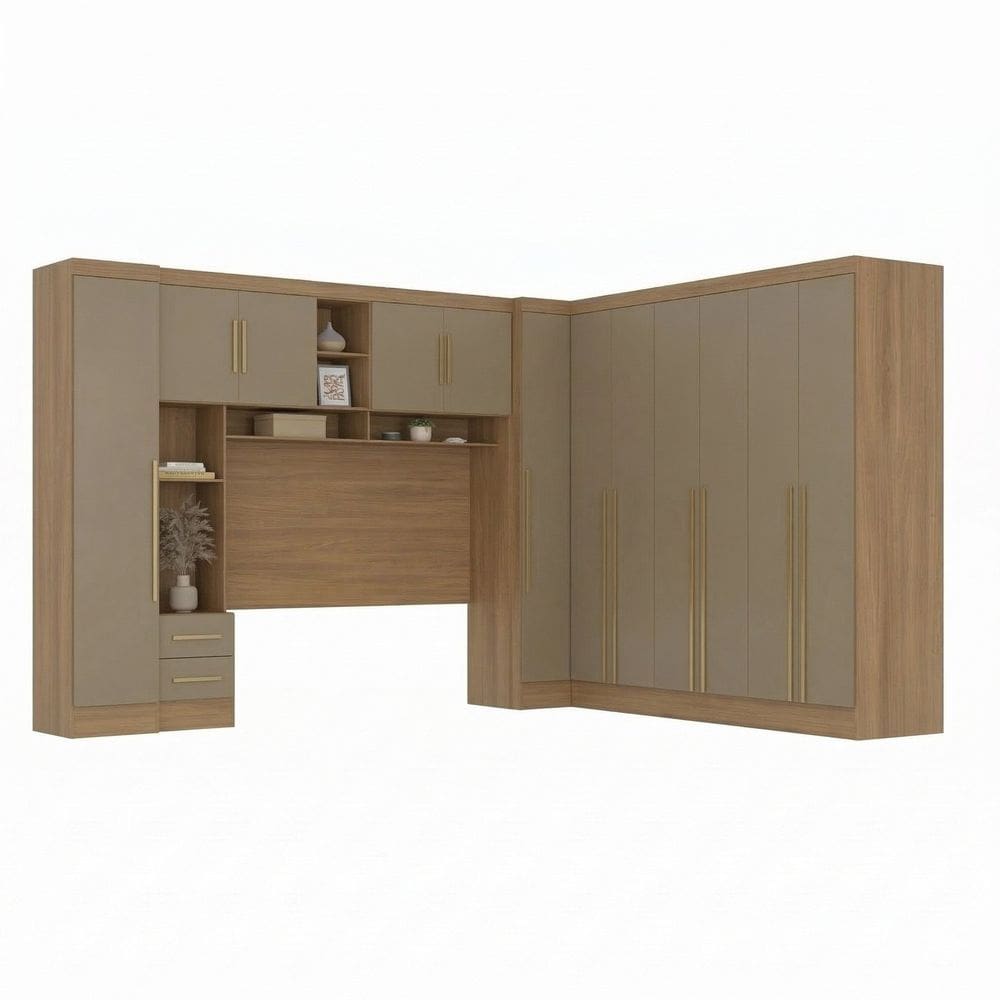Guarda-roupa Modulado 4 Peças 12 Portas Cabeceira até 158cm Cinamomo/Capuccino