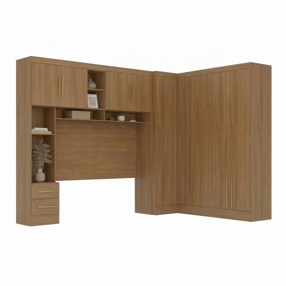 Guarda-roupa Modulado 4 Peças 9 Portas com Cabeceira até 158cm Cinamomo