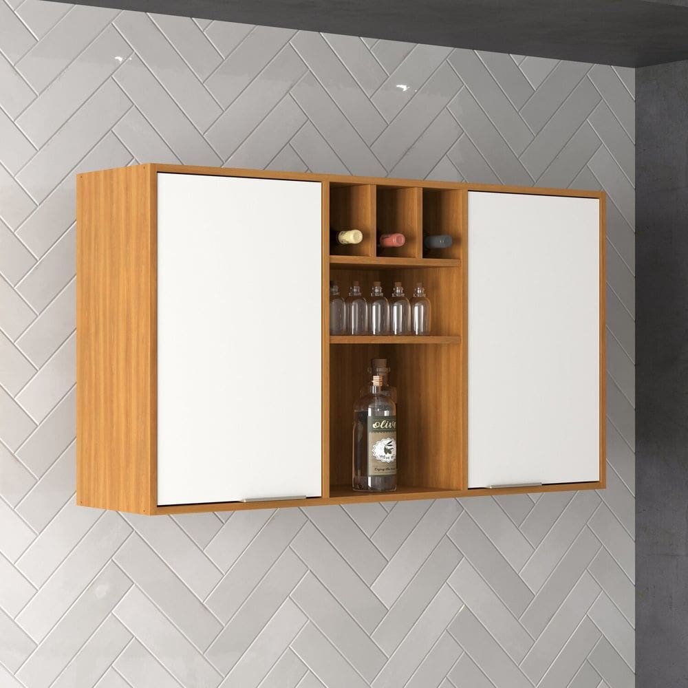 Armário Aéreo de Cozinha 120cm com 2 Portas Domus Espresso Móveis Nogal/Branco