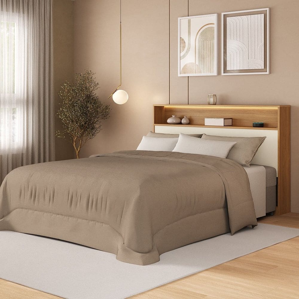Cabeceira Queen com Nicho e Led 100% Mdf Aurora Carvalho Hanover/Argila