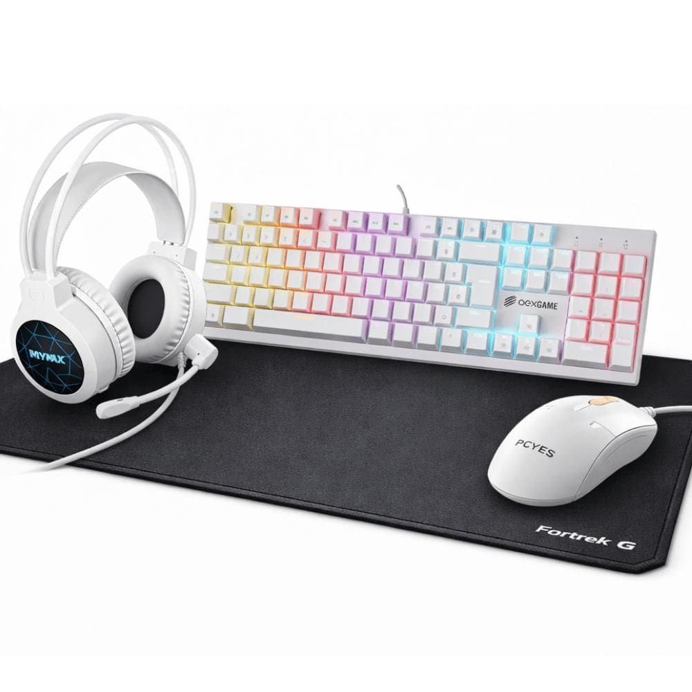 Kit Gamer White Teclado Mecânico Mouse 12400Dpi Headset