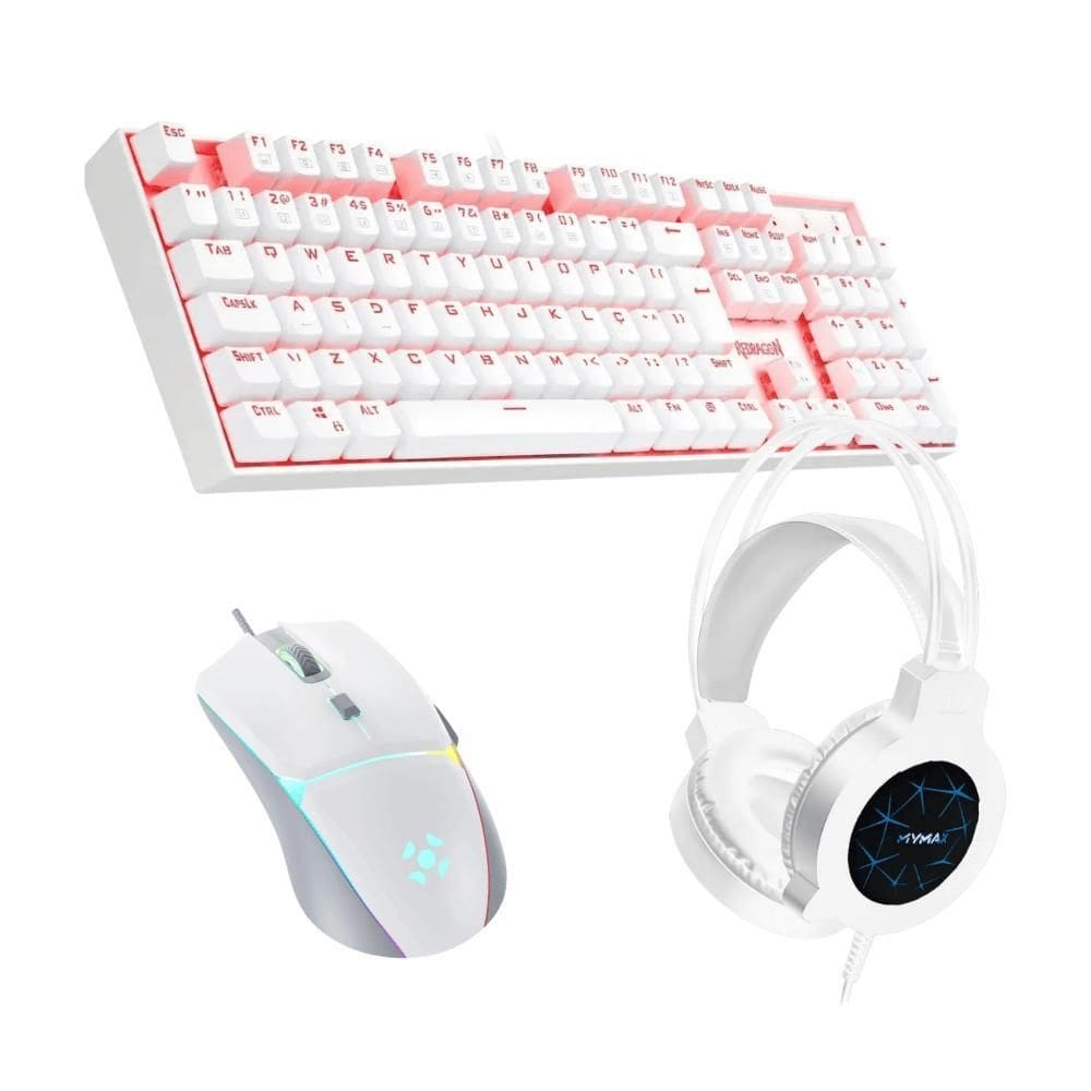 Kit Gamer White Mouse 12800Dpi Teclado Mecânico Headset