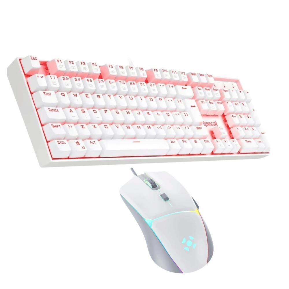 Kit Gamer White Mouse 12800Dpi Teclado Mecânico Switch Blue