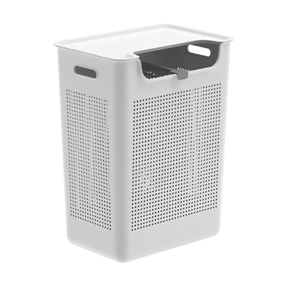 Cesto de Roupa Flow Branco 50L com Tampa e Duplo Compartimento Ou