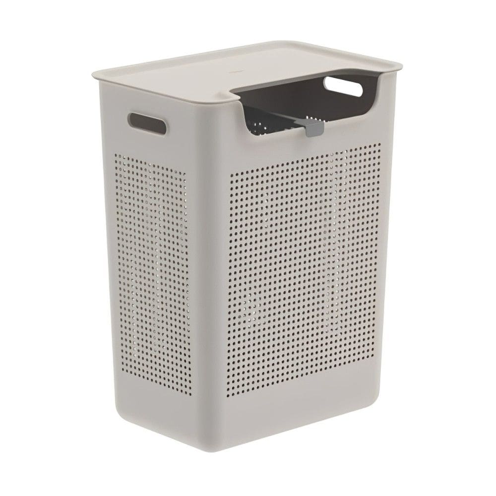 Cesto de Roupa Flow Bege 50L com Tampa e Duplo Compartimento Ou