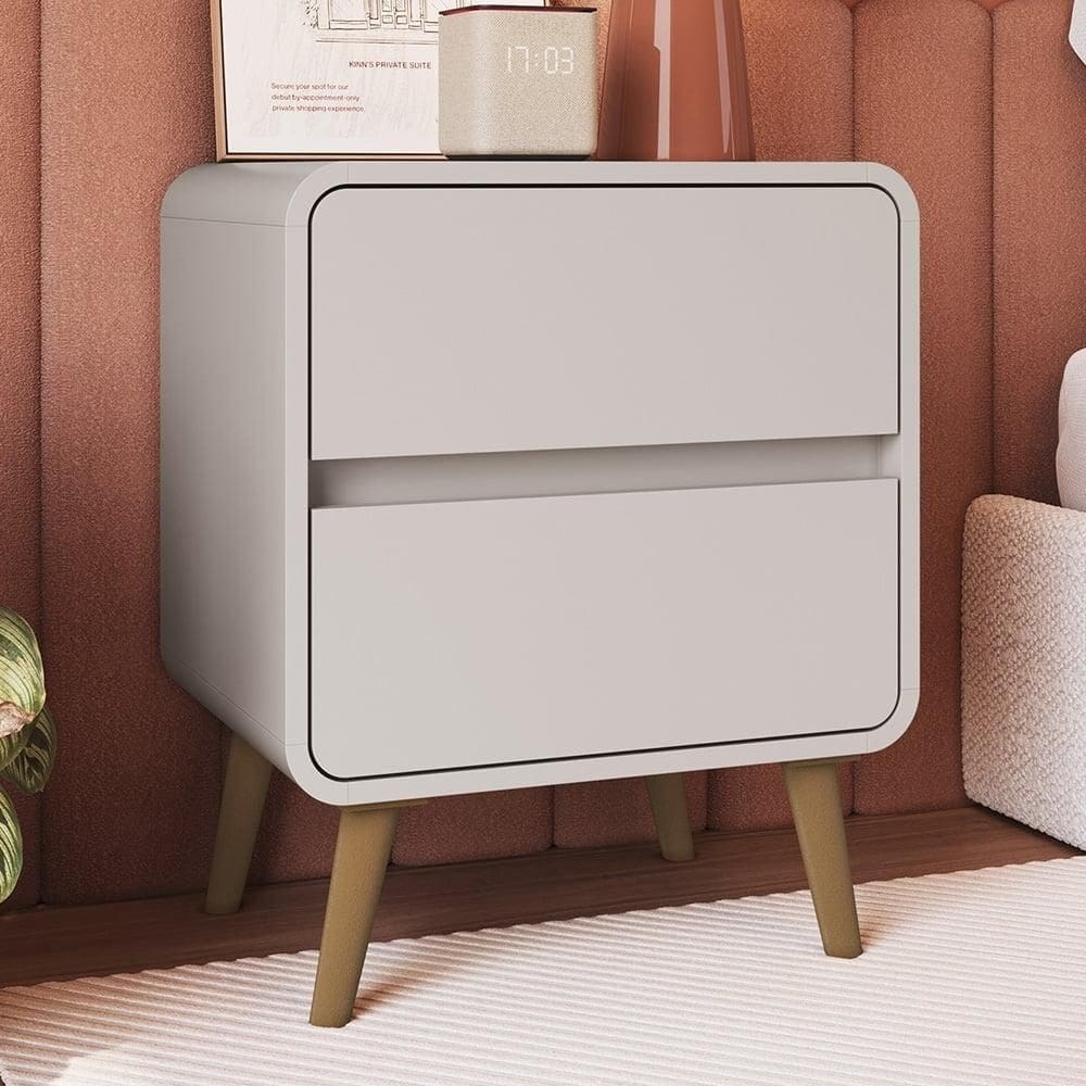 Mesa Cabeceira Quarto 47cm 2 Gavetas Nuvia Bege C06 - Mpozenato