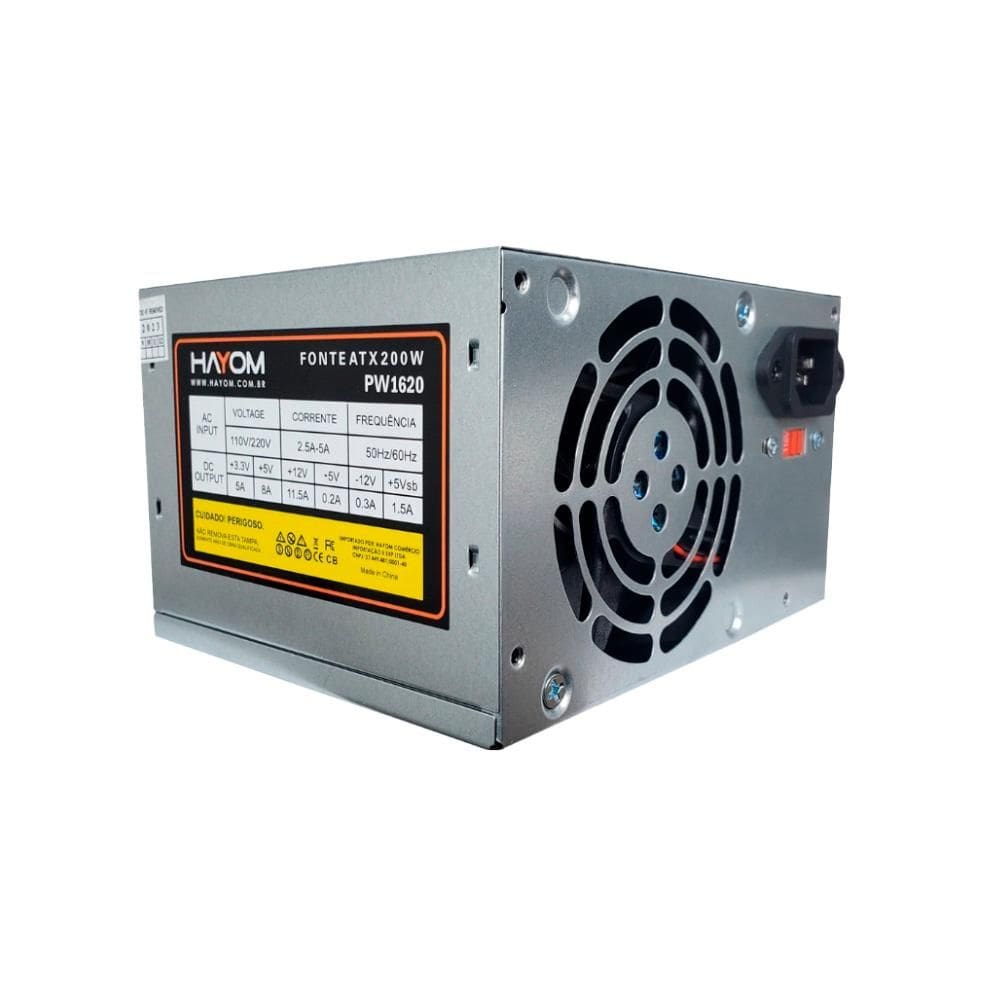 Fonte PC 200W Hayom PW1620, 110/220V Entrada, Acompanha 1 cabo de energia