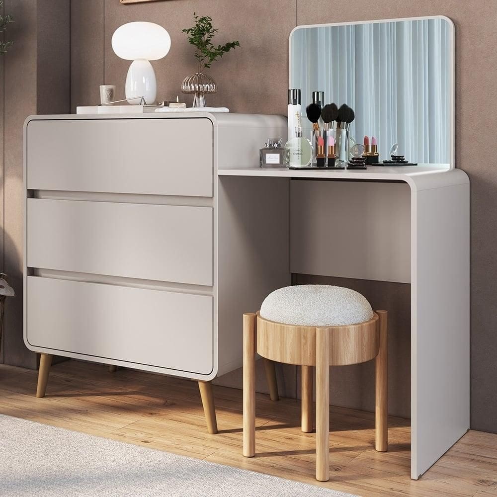 Cômoda Quarto 135cm com Penteadeira Nuvia Bege C06 - Mpozenato